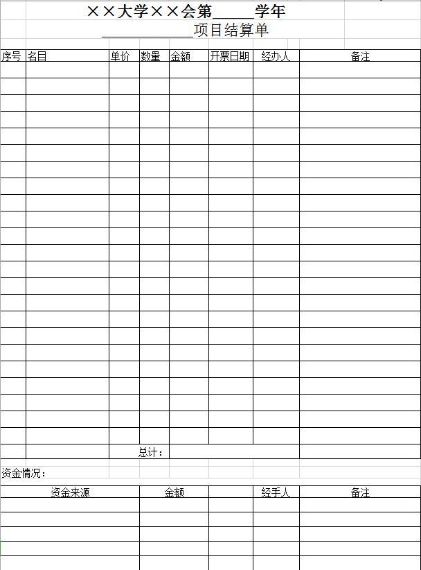 大學項目預(結)算單