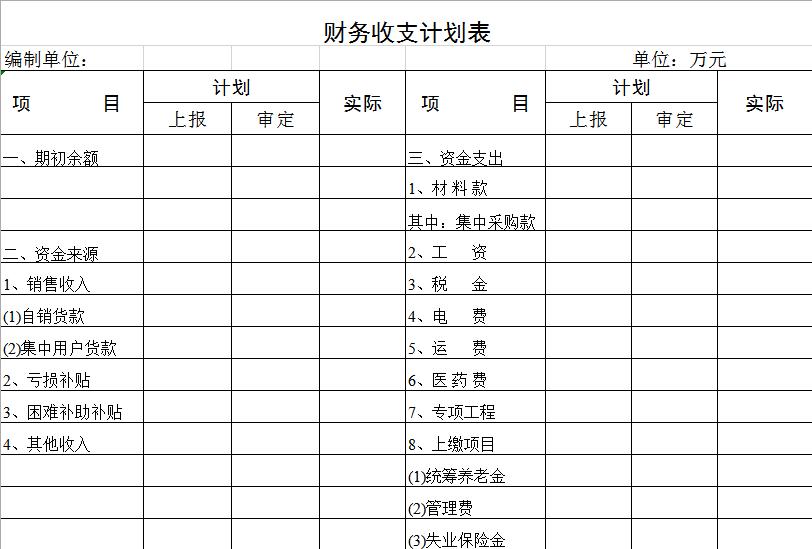 財務(wù)收支計劃表