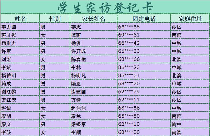 學生家訪登記卡