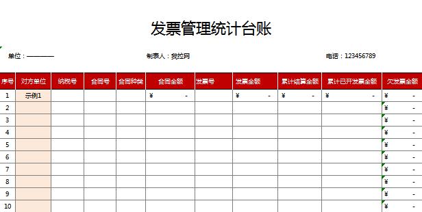 發票管理統計臺賬excel表格