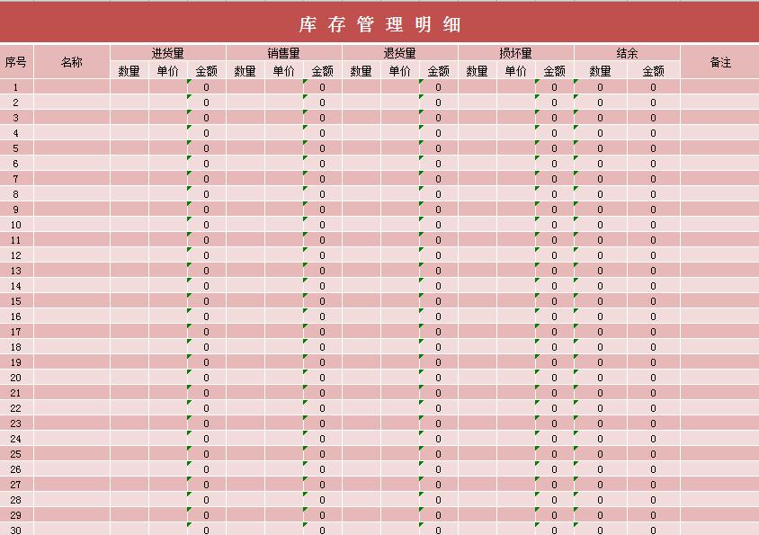 庫存管理明細(xì)excel模板