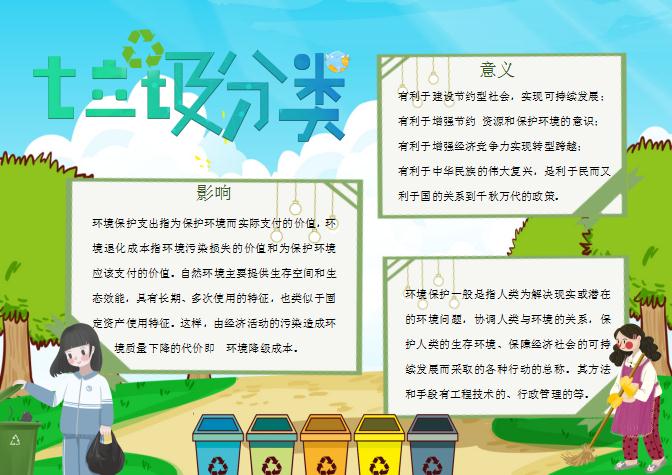 青綠簡潔大氣垃圾分類手抄報Word模板