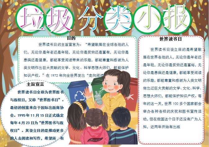彩色卡通風垃圾分類手抄小報Word模板