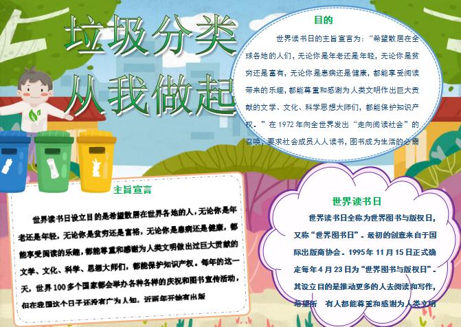 清新卡通垃圾分類手抄報Word模板