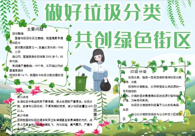 小清新花卉風(fēng)格垃圾分類知識(shí)手抄報(bào)Word模板