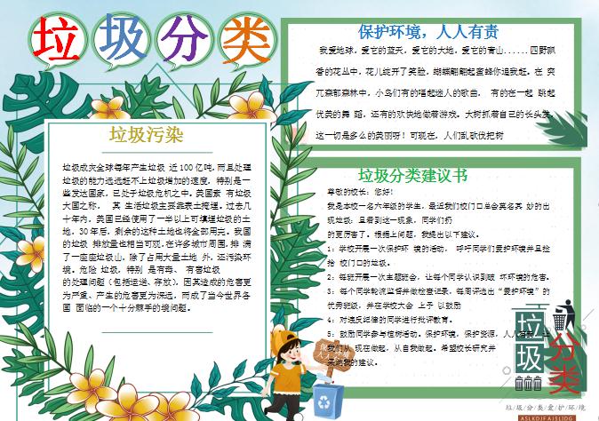 清新簡約校園學生環保小報手抄報Word模板