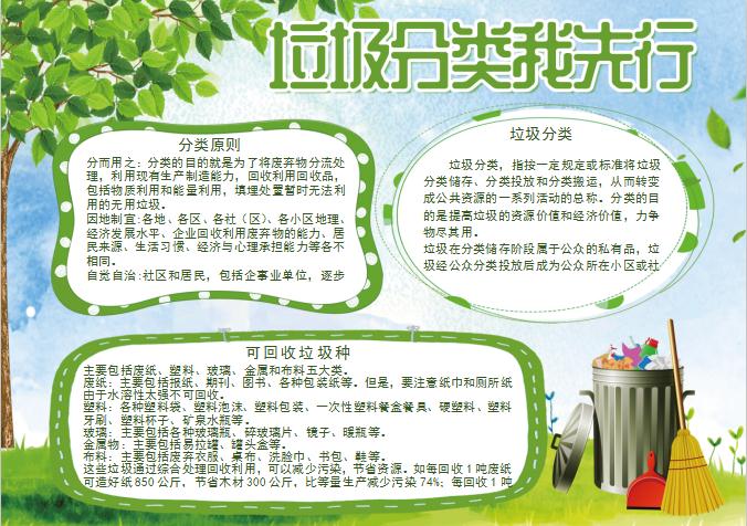 唯美綠色清新垃圾分類小報word模板