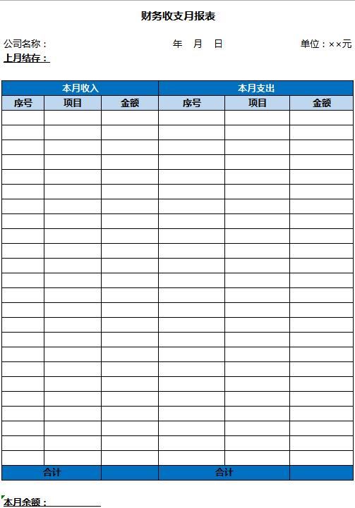 財(cái)務(wù)收支月報(bào)表excel模板