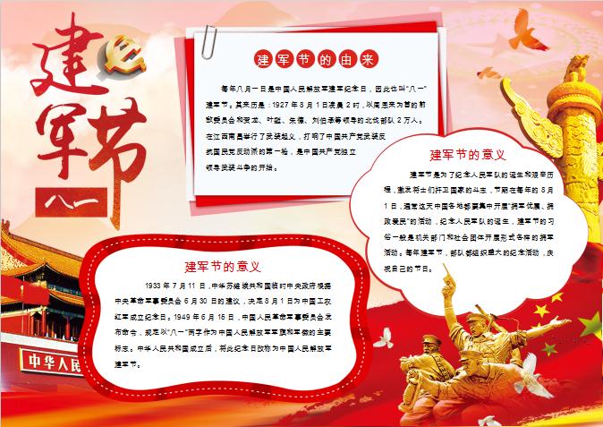紅色八一建軍節手抄報Word模板