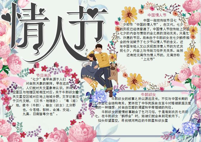 清新花卉情人節(jié)手抄小報Word模板