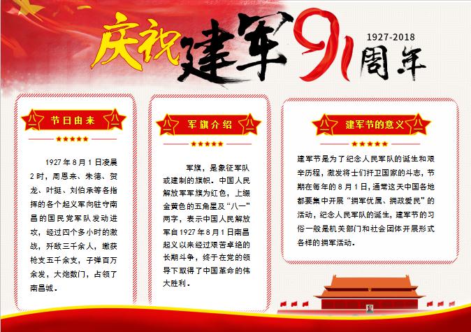 紅色簡約建軍節(jié)手抄報(bào)Word模板