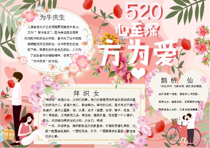 唯美清新花卉情人節小報Word模板
