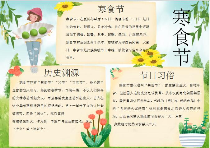 唯美寒食節清明小報Word模板