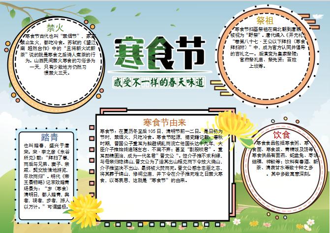 清明節寒食節清新手抄報小報Word模板