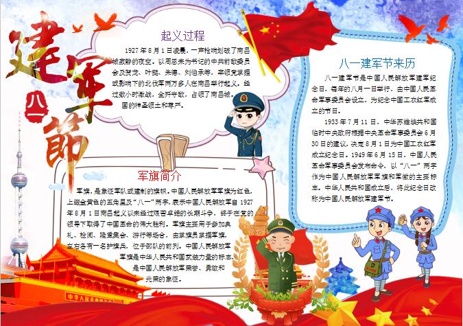東方明珠風格八一建軍節手抄報Word模板