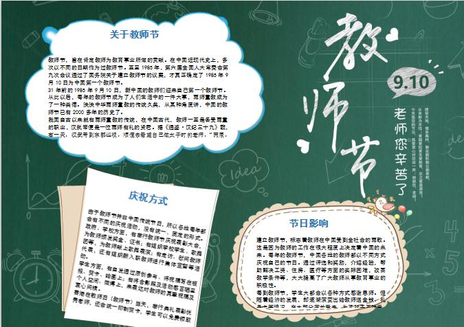 綠色簡潔大方教師節word小報
