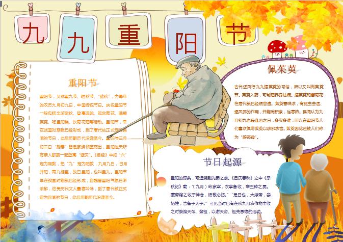 小學生九九重陽節起源故事小報手抄報Word模板