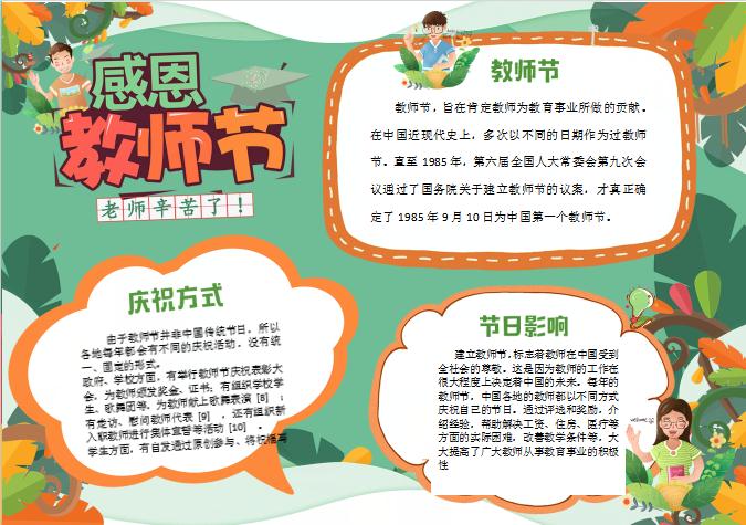 黃綠感恩教師節(jié)手抄報(bào)Word模板