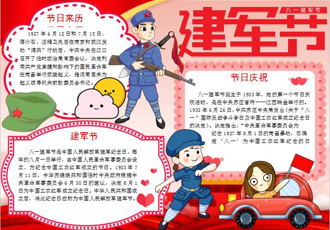 紅色創(chuàng)意卡通風(fēng)建軍節(jié)手抄小報(bào)Word模板