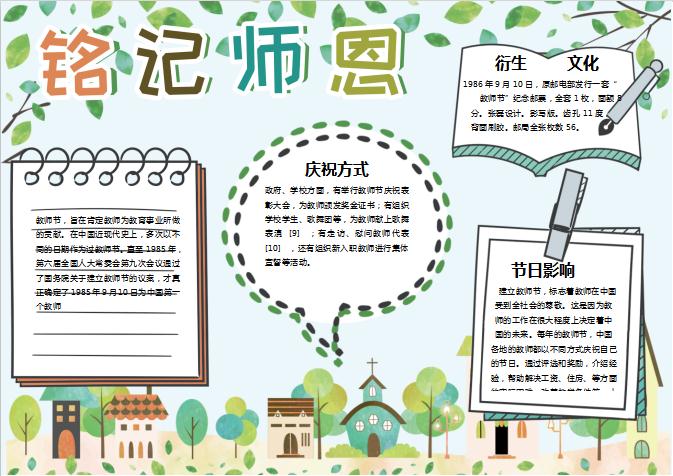 教師節銘記師恩手抄報Word模板