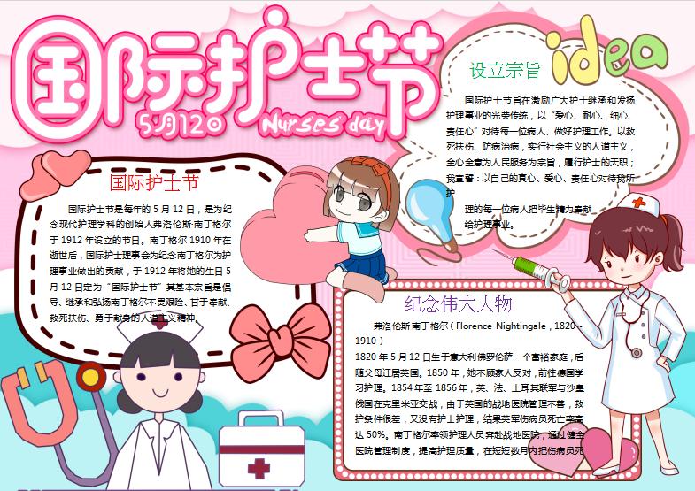 可愛卡通護士節手抄報Word模板