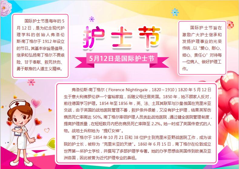 炫彩唯美風護士節手抄報Word模板