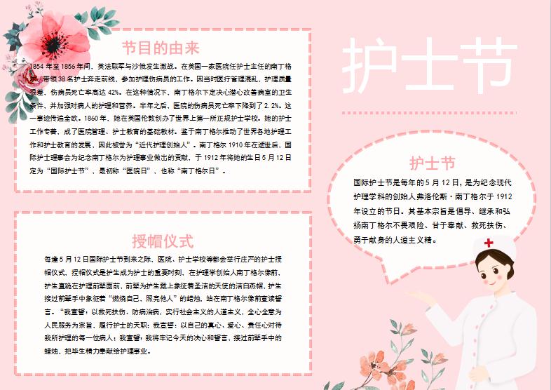 粉色花卉國際護(hù)士節(jié)手抄報模板