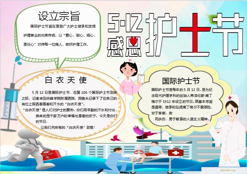 512感恩護士節手抄報Word模板