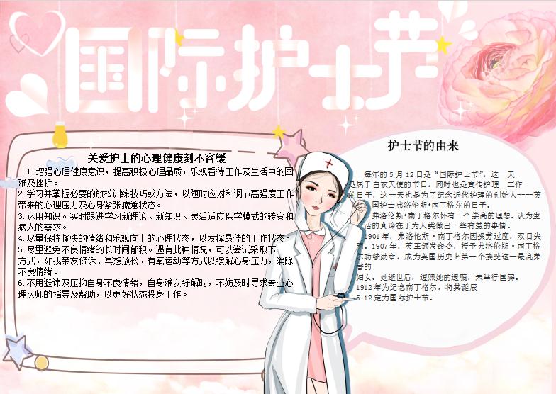 粉色簡(jiǎn)約國(guó)際護(hù)士節(jié)手抄小報(bào)Word模板