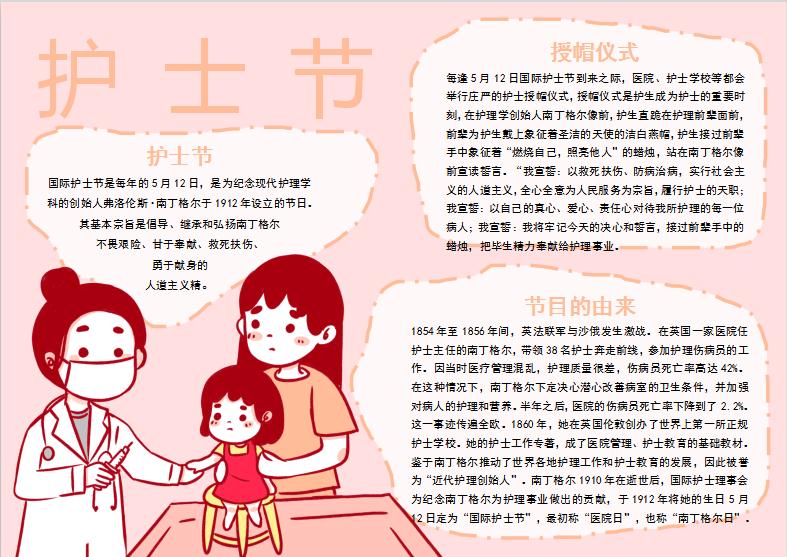 粉色國際護士節手抄報Word模板