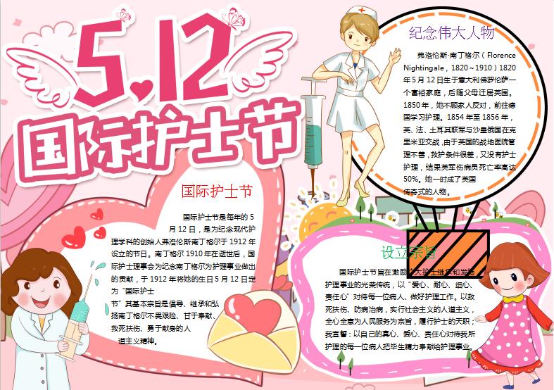 粉色512國(guó)際護(hù)士節(jié)手抄報(bào)Word模板