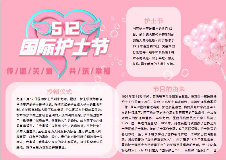 粉紅國際護士節(jié)手抄小報Word模板