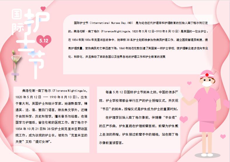 粉色簡約護士節手抄報Word模板