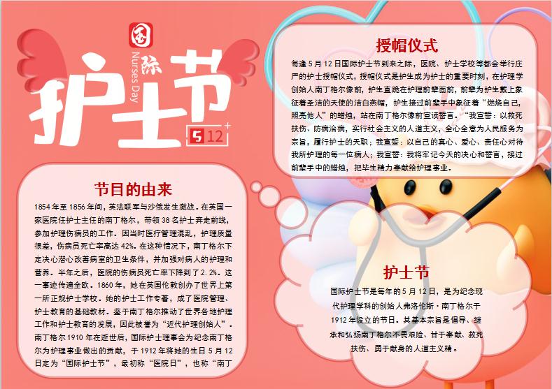 粉紅國際護士節手抄報Word模板