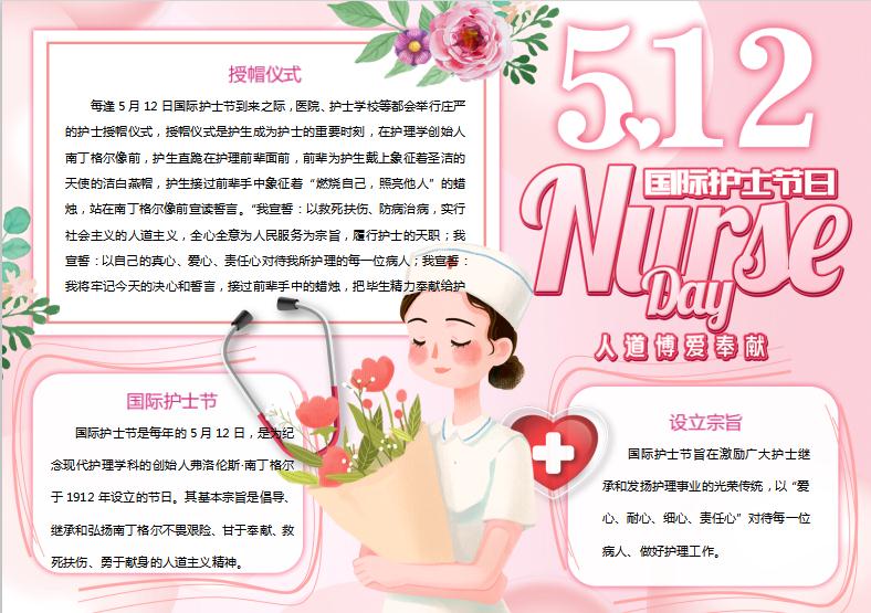 溫馨可愛粉色護士節手抄報