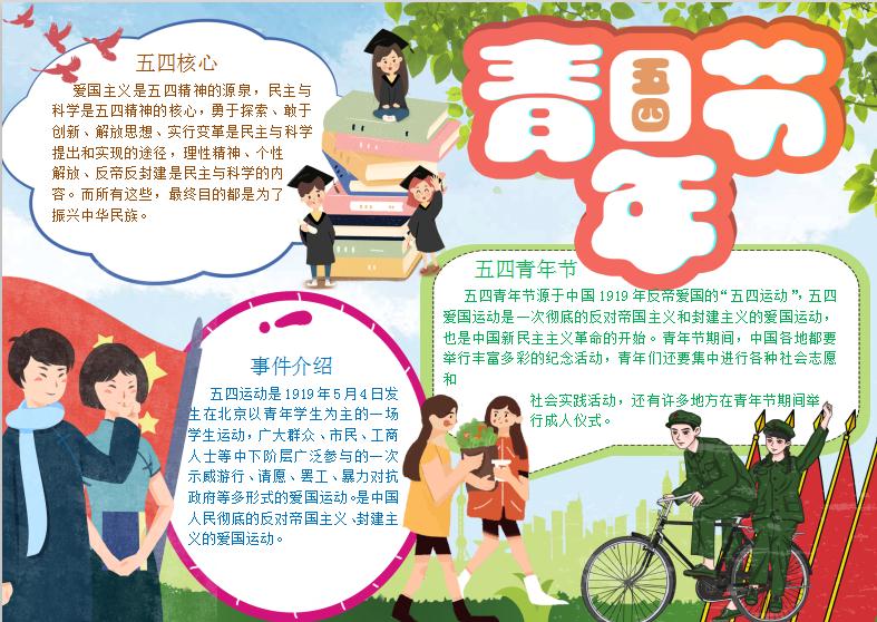 淺藍色54青年節手抄小報Word模板