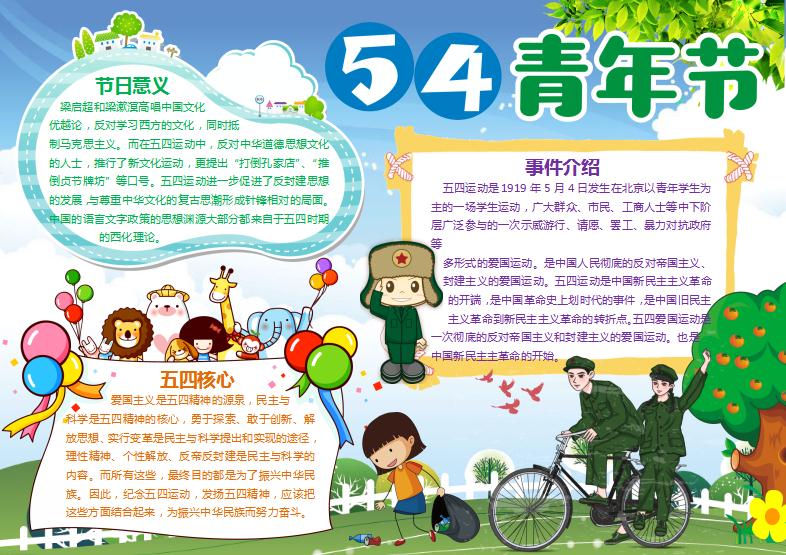 五四青年節校園小報手抄報word模板