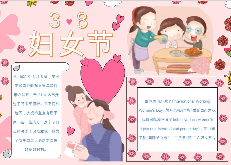 溫馨三八婦女節小報Word模板