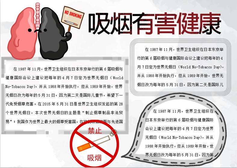 吸煙有害健康無煙日小報Word模板