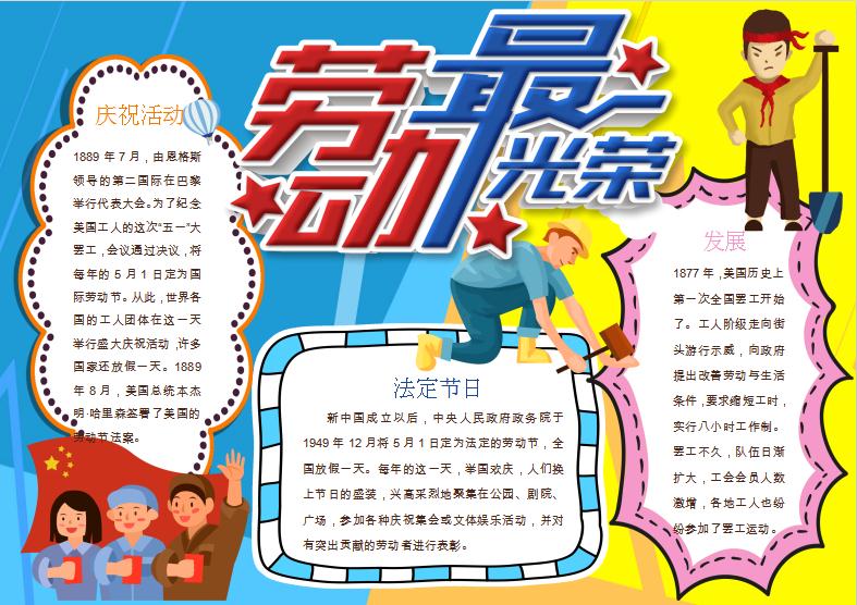 藍色簡約五一勞動節手抄小報Word模板