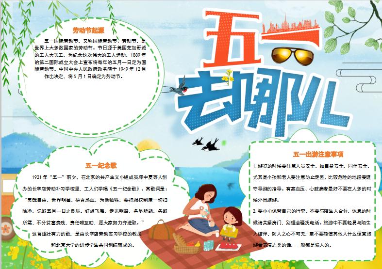 小清新出游風格五一去哪兒手抄報Word模板