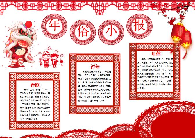 狗年剪紙春節(jié)年俗小報手抄報word模板