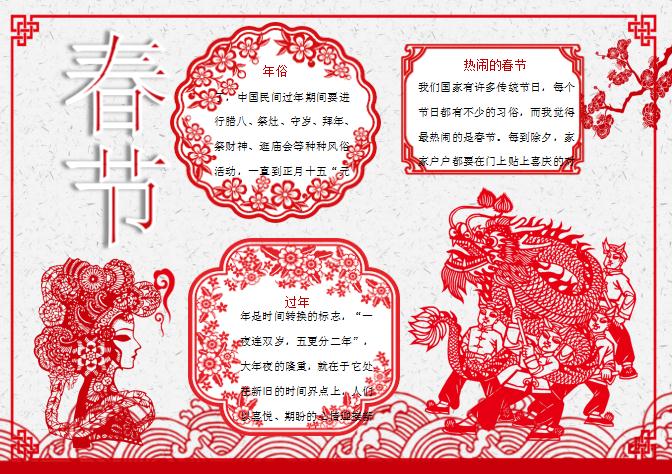 春節(jié)剪紙年俗小報(bào)手抄報(bào)Word模板