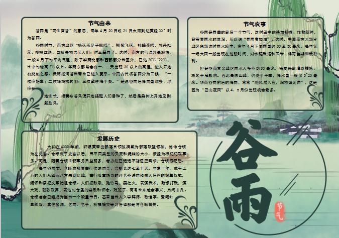 青色中國風(fēng)谷雨節(jié)氣小報(bào)word模板