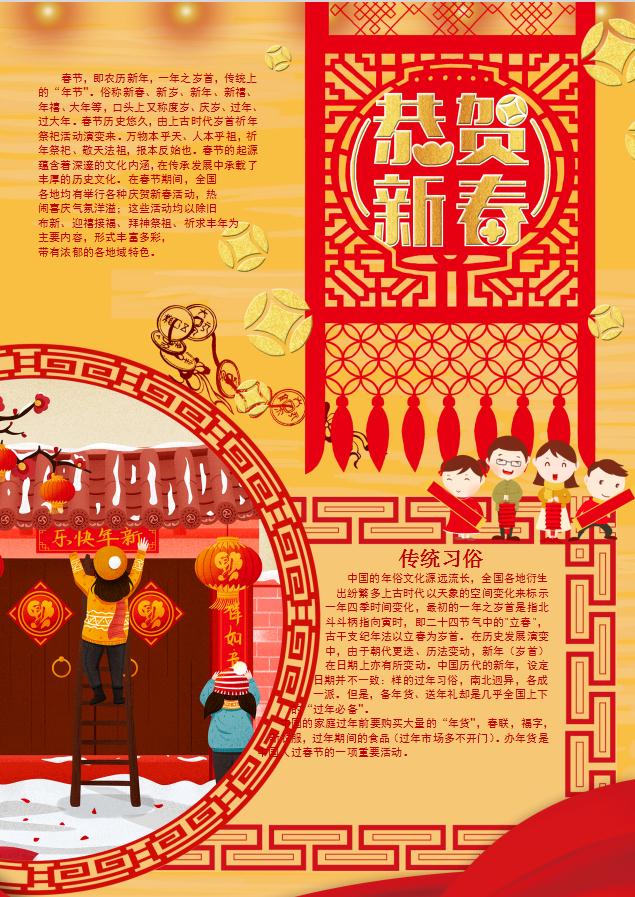 金黃春節(jié)習(xí)俗小報(bào)Word模板