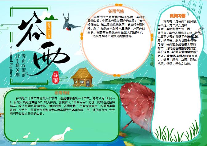 綠色谷雨氣候小報Word模板