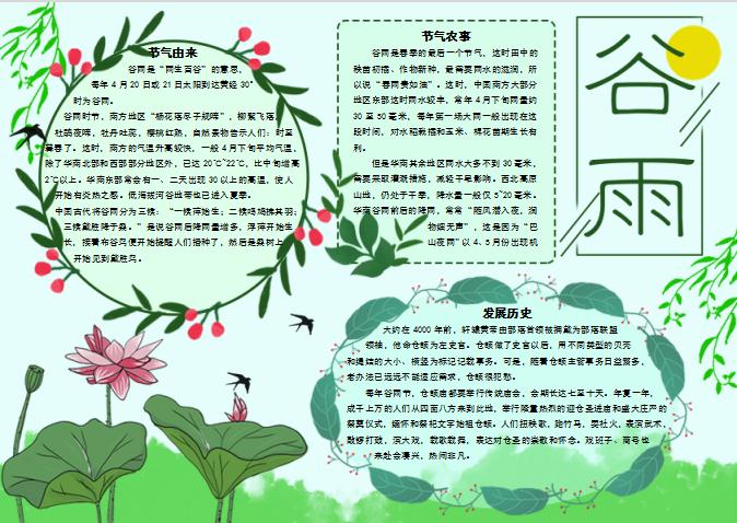 青色荷葉清新谷雨節(jié)氣小報(bào)Word模板