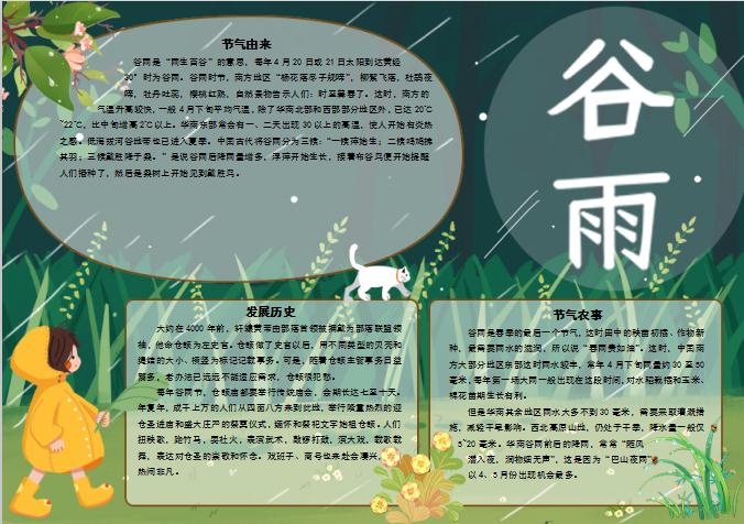 墨綠色谷雨小清新word手抄報