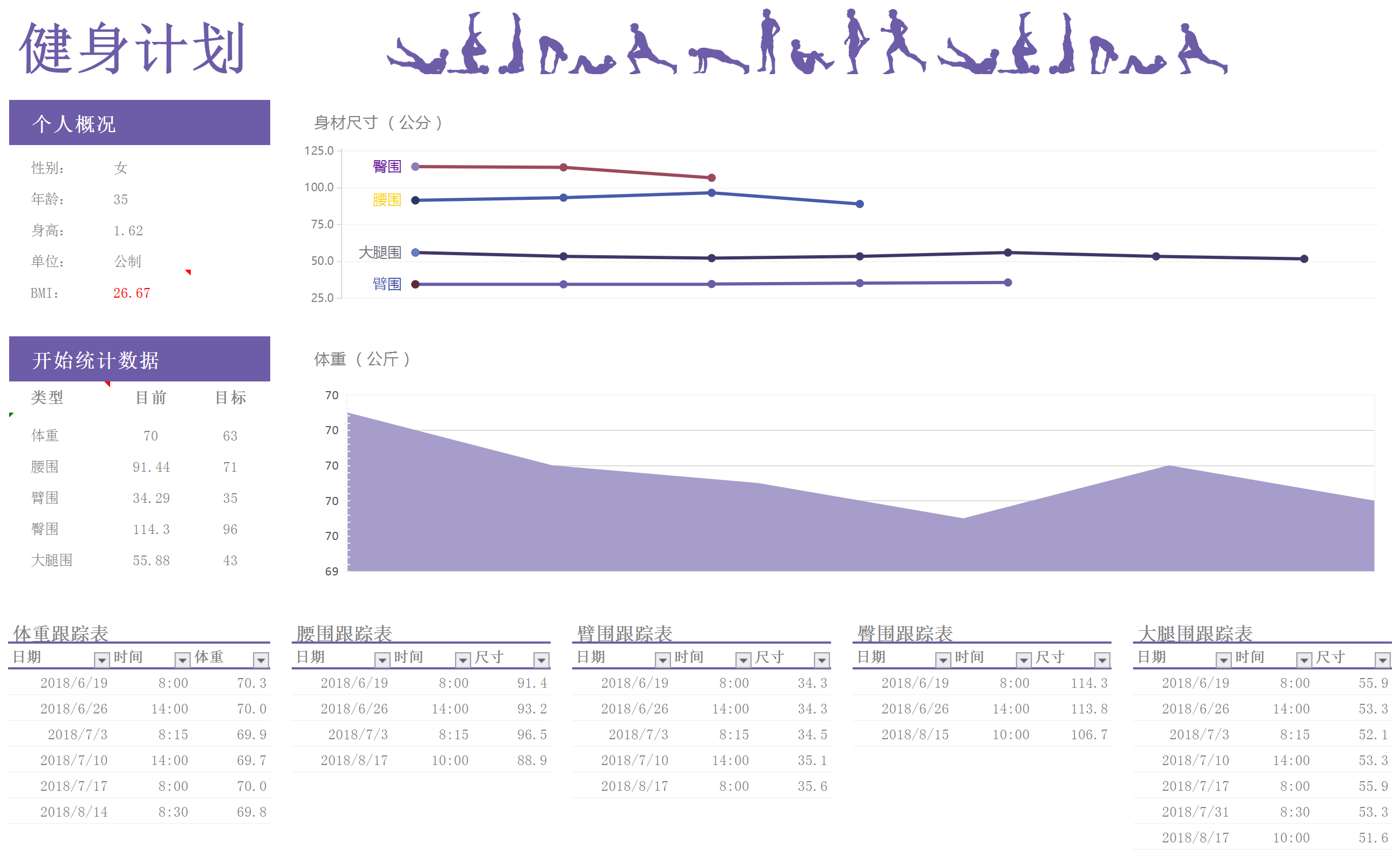 健身計(jì)劃日志表格excel模板