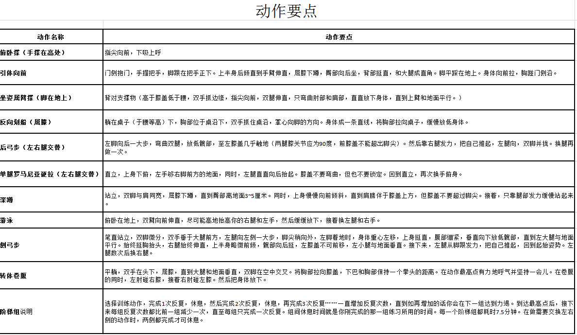 無器械健身計劃含動作要領(lǐng)excel模板